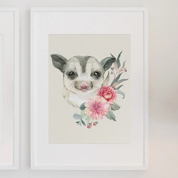 Watercolor Floral Sugar Glider Wall Art Print Poster Unframed - Picture 4 of 9